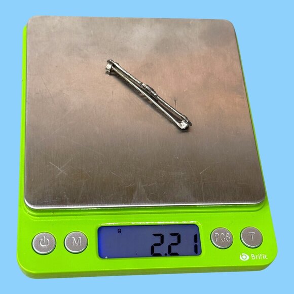 Early 1900s Art Deco Sterling Silver Paste Brooch Lapel Collar Bar Pin Brooch - Picture 5 of 5